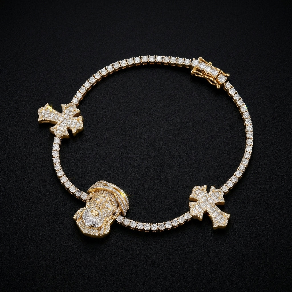 10K Diamond Jesus Cross Bracelet