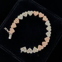 Pulsera de corazón de diamante de oro tricolor de 10K auténtico