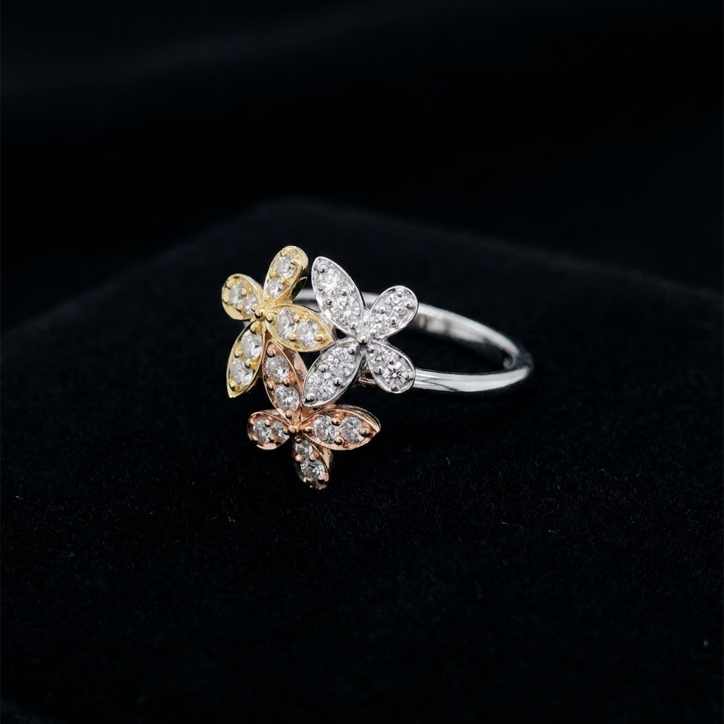 14K Gold Diamond Flower Ring 1 CTW
