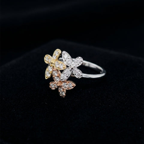 14K Gold Diamond Flower Ring 1 CTW