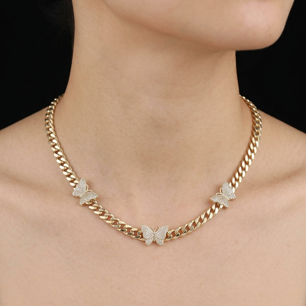 10K Gold Cuban Link Chain with Butterflies