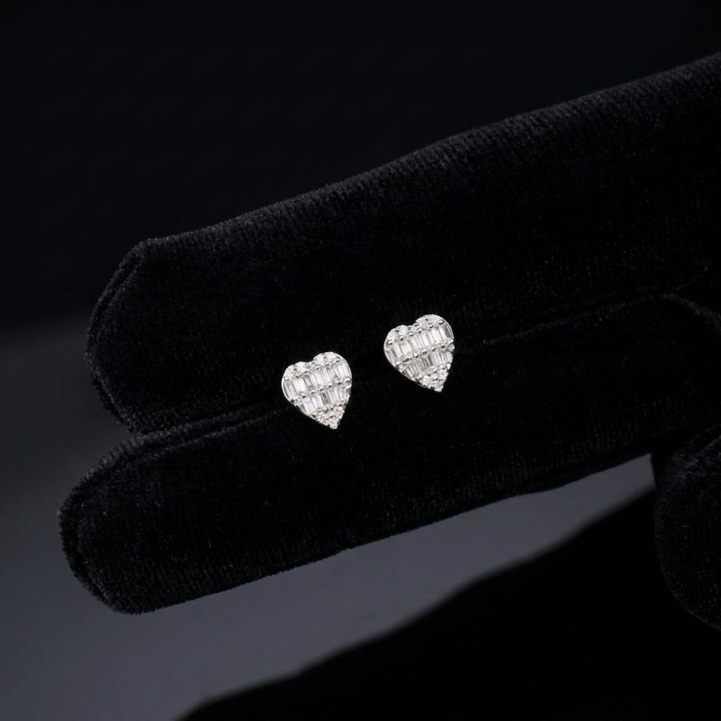 Real 14K Gold Diamond Heart Studs