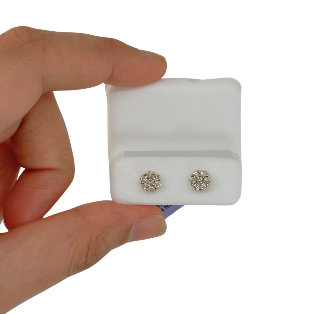 Pendientes de oro de 10K auténtico con diamantes redondos