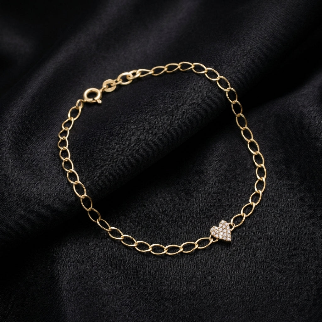 Real 10K Gold Diamond Heart Bracelet