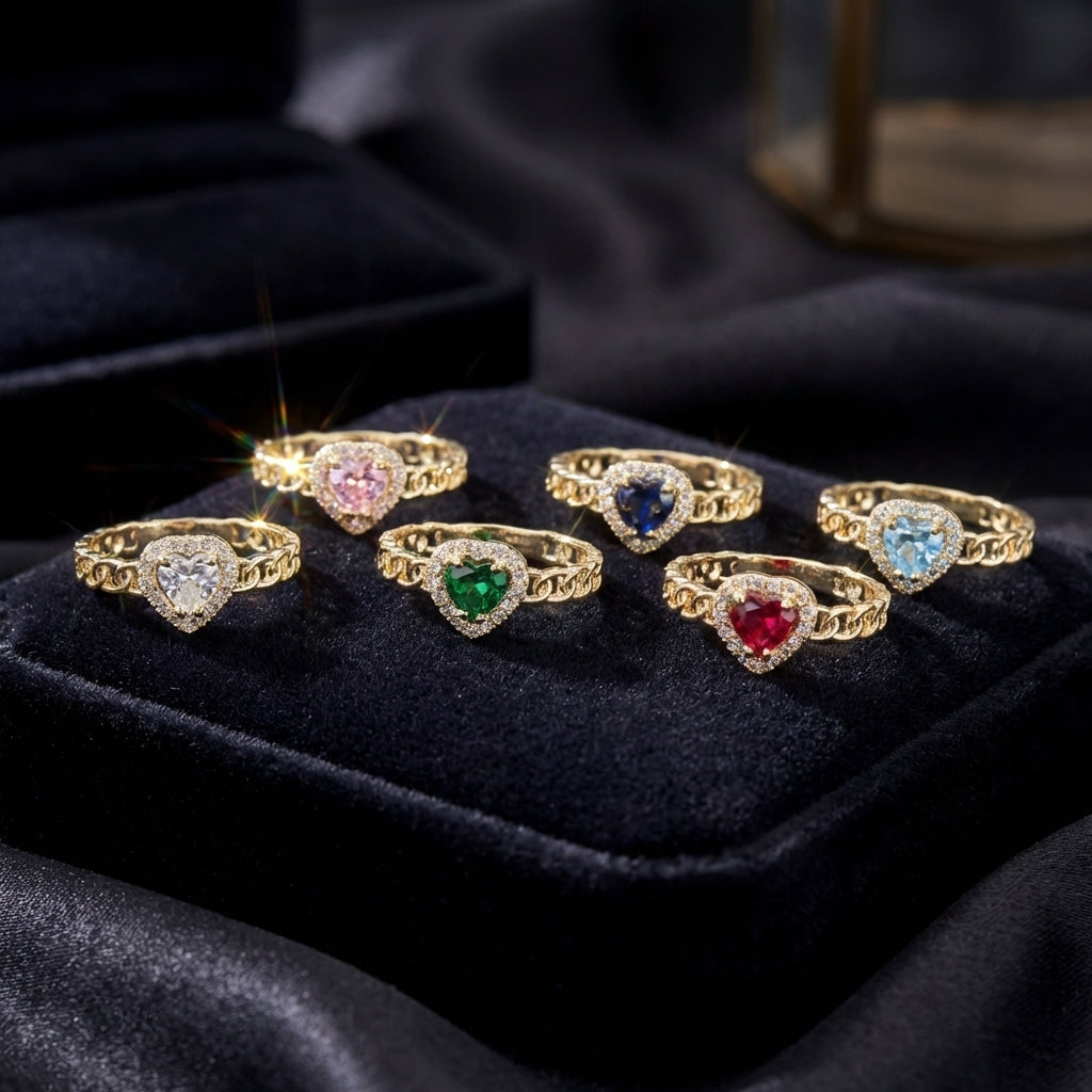 Real 10K Gold Heart Birthstone Ring