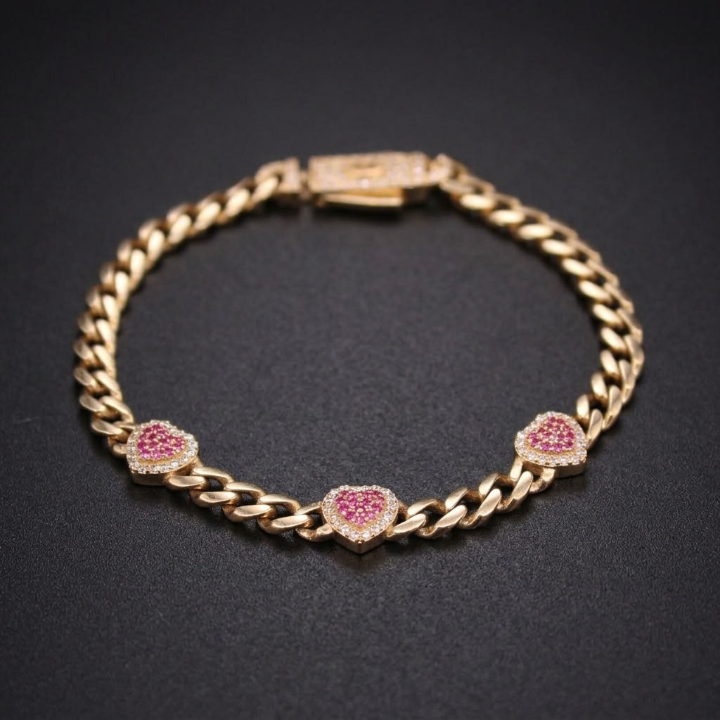 10K CZ Heart Bracelet 8.8g 7.5in YG 4.5mm