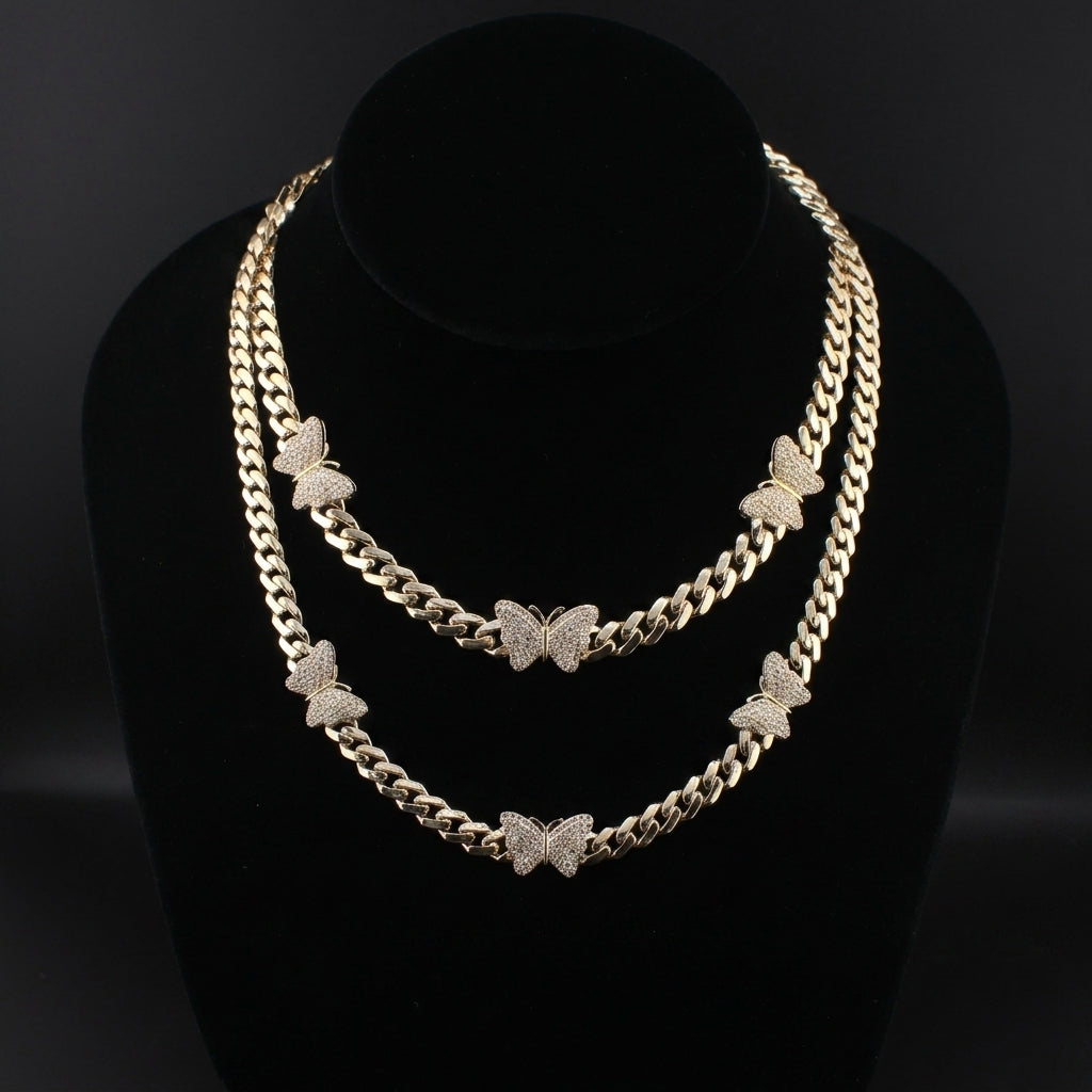 10K Gold Cuban Link Chain with Butterflies