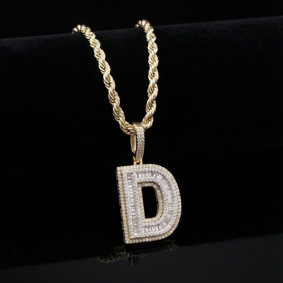 Colgante de oro de 10 quilates auténtico con la inicial D de diamantes