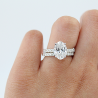 Anillo de compromiso y alianza de diamantes de oro de 14 quilates auténtico