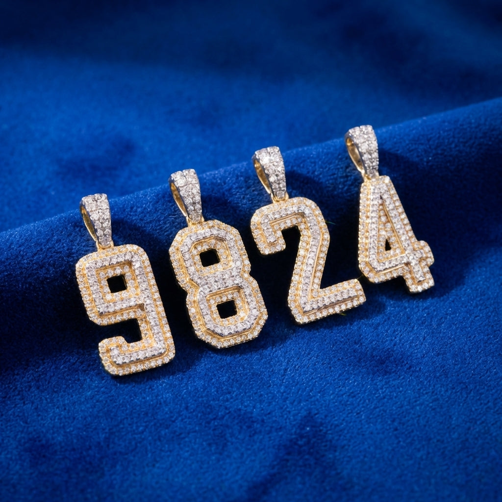 Real 10K Gold Diamond Number Pendants