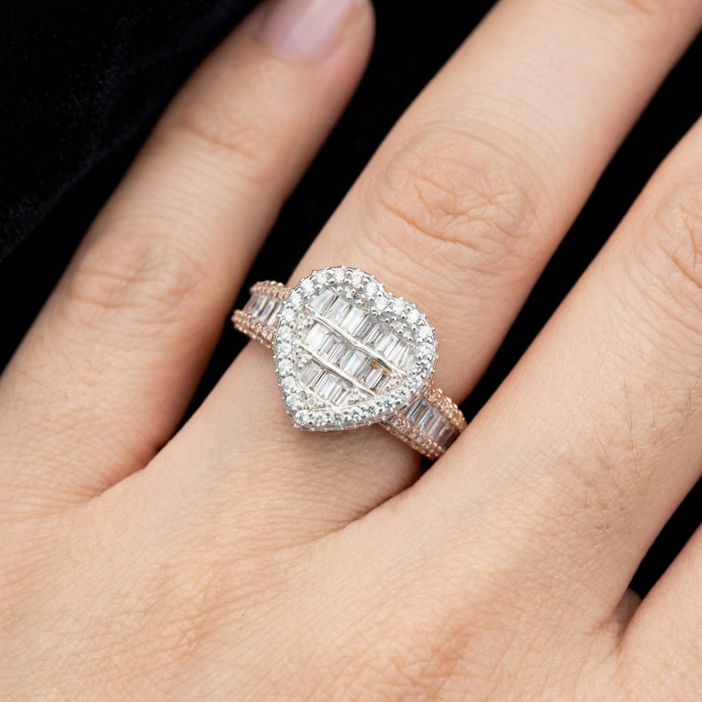 Real 10K Rose Gold Diamond Heart Ring