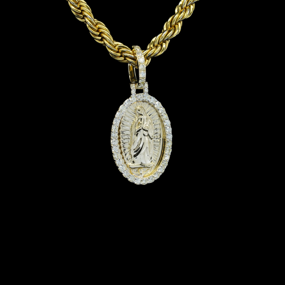 10k Diamond Virgin Mary Pendant 0.74 ctw - detail view - ICEbyAK