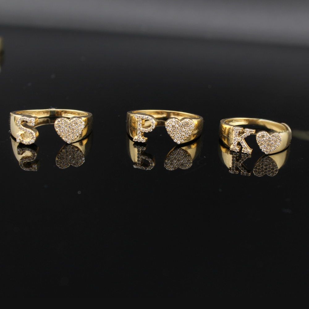 Real 10K Gold Diamond Initial Rings (Multiple Letters) - Adjustable