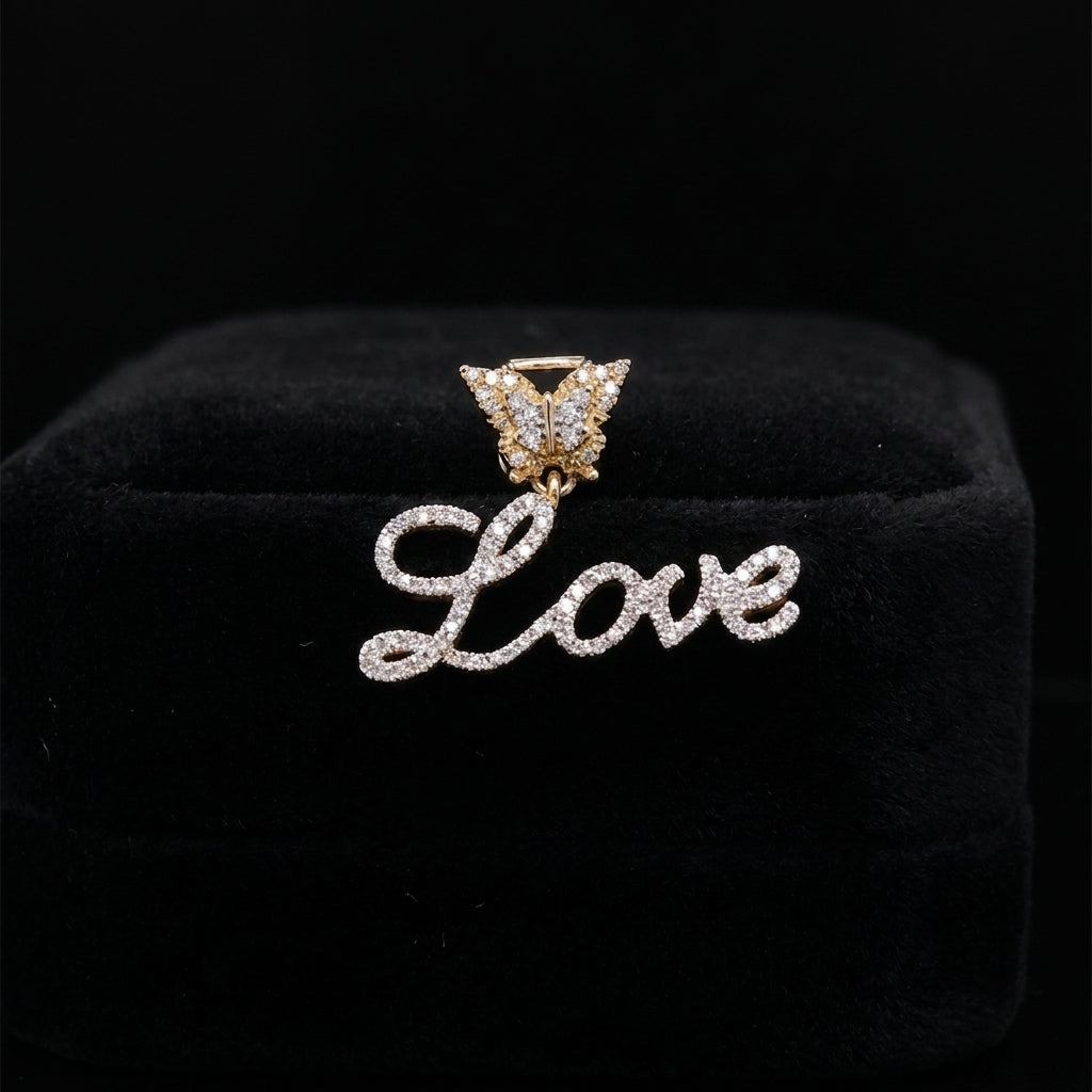 10K Diamond Love Butterfly Pendant 0.30 CTW