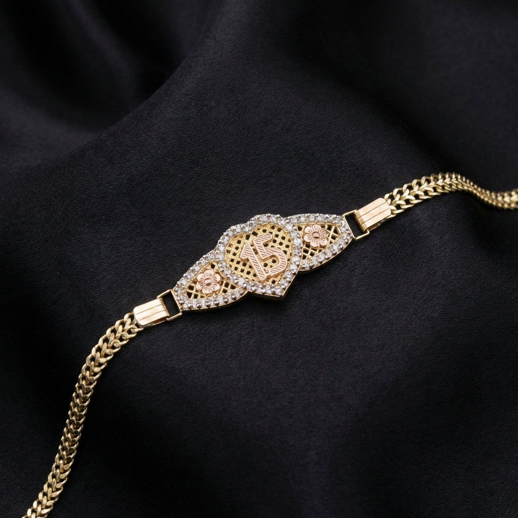 Pulsera de Quinceañera de Oro Real de 14K
