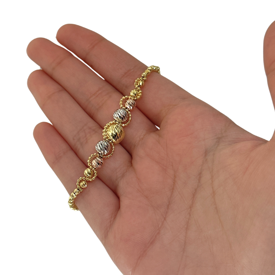 14k Gold Triple Ball Bead Bracelet