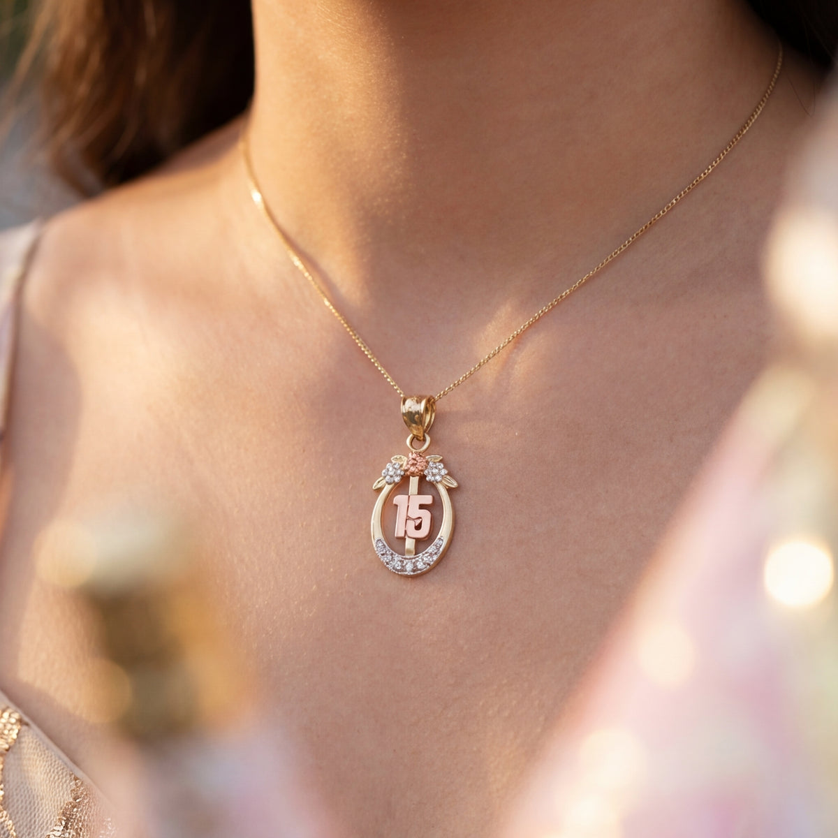 Real 14K Gold Quinceañera Pendant