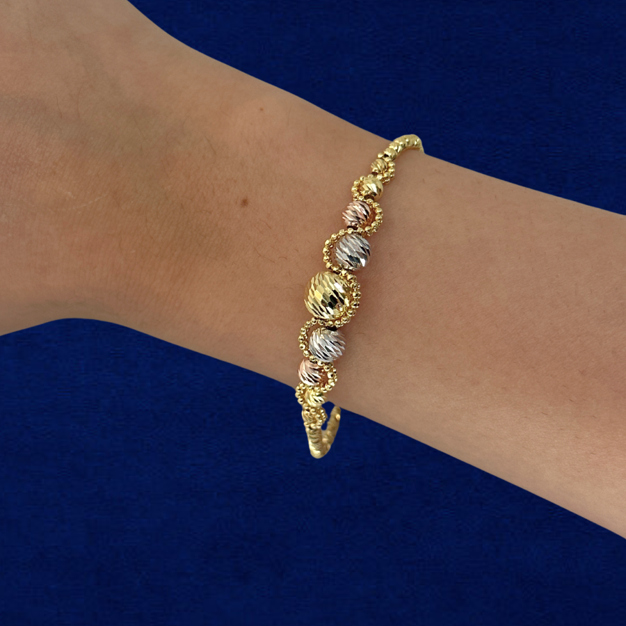 14k Gold Triple Ball Bead Bracelet