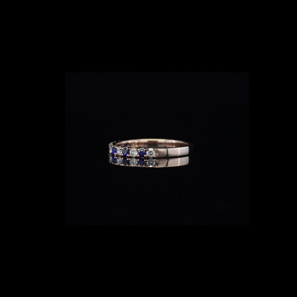 10K Rose Gold Diamond Blue Band Ring - detail view - ICEbyAK