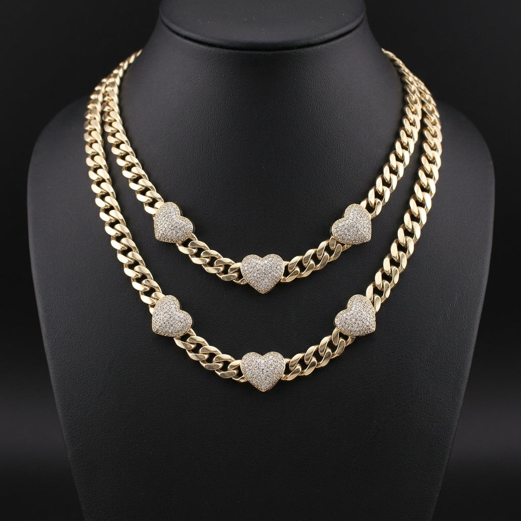 10KT Cuban Link Chain with Heart