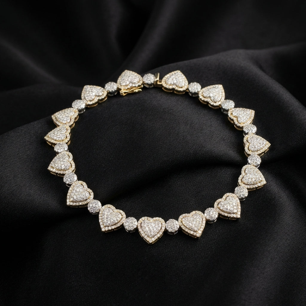 Pulsera de Corazón de Diamantes de Oro de 10K auténtico