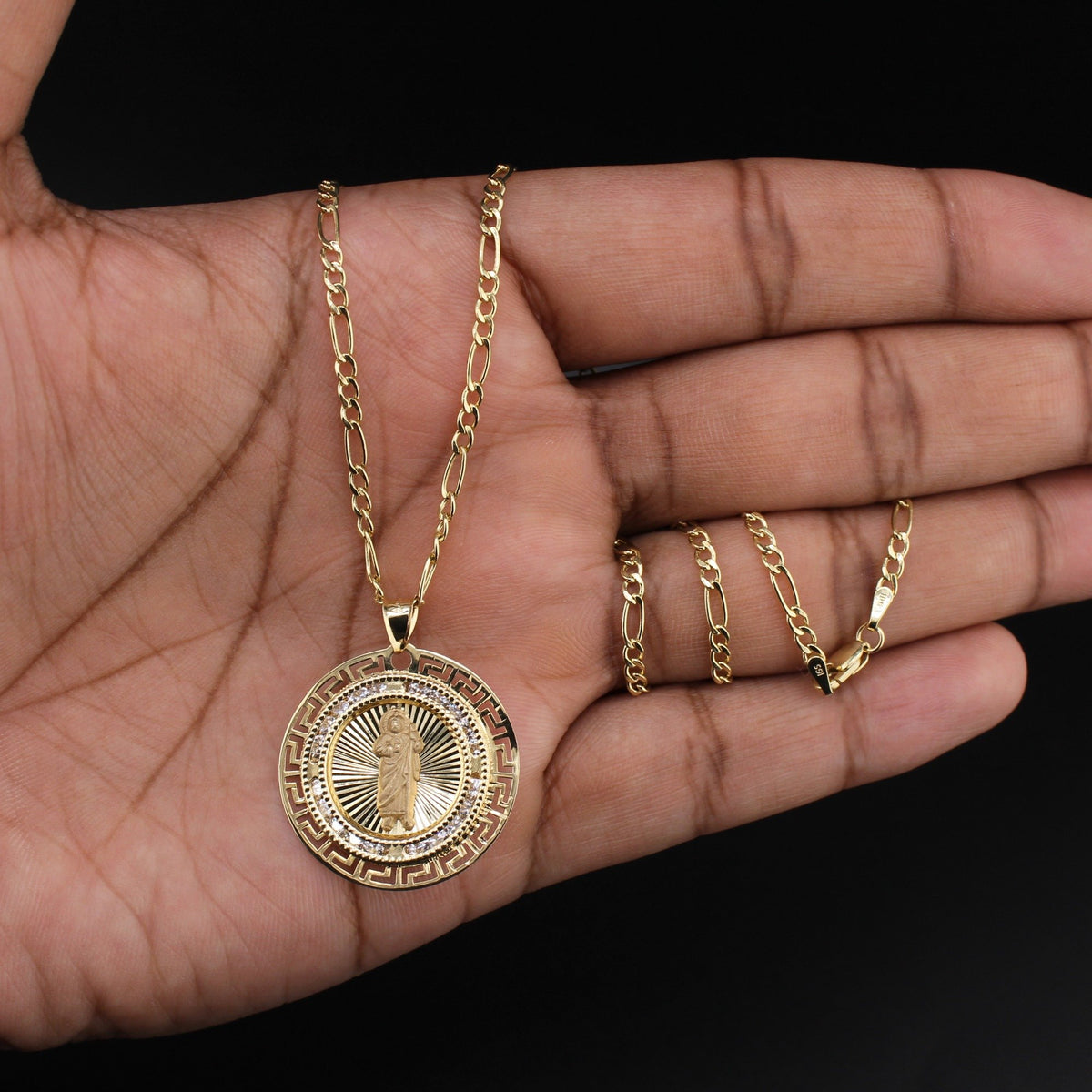 10K St Jude Pendant & Figaro Chain