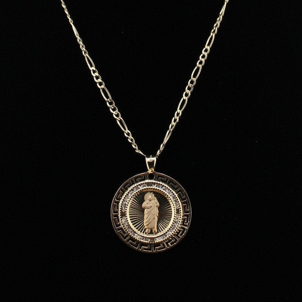 10K St Jude Pendant & Figaro Chain