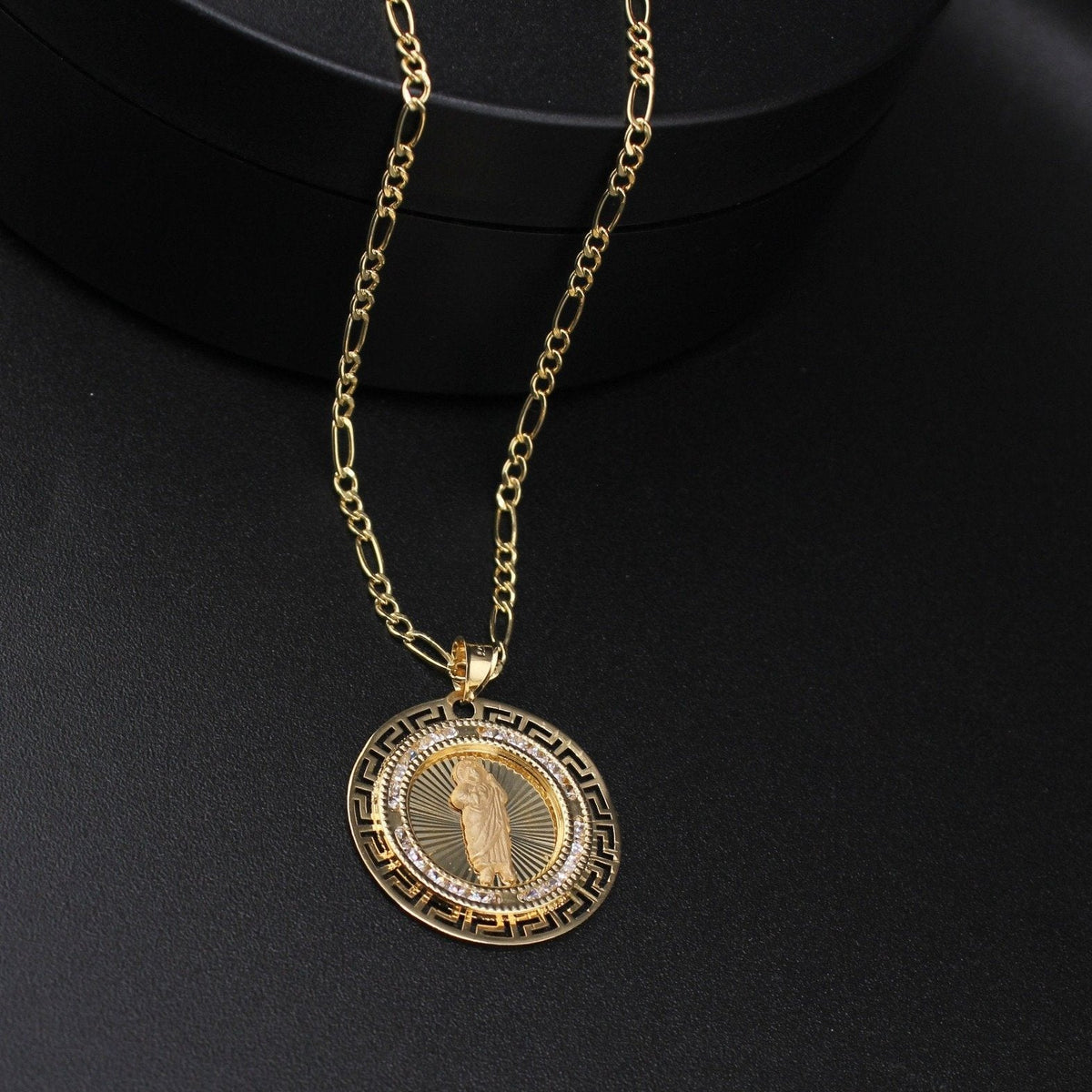 10K St Jude Pendant & Figaro Chain