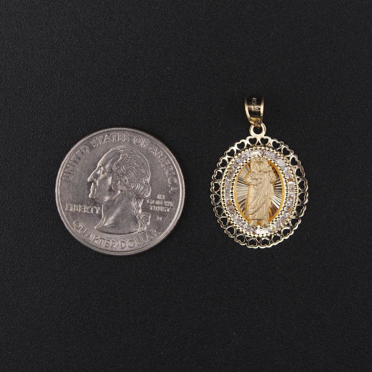 10K Gold Saint Jude Pendant with Heart Border
