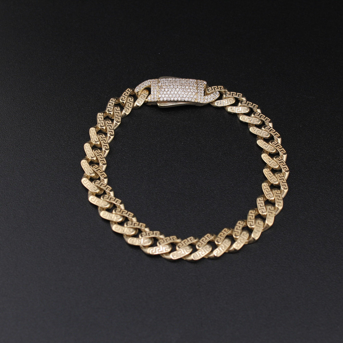 10K Greek Design Monaco Bracelet 8in  9mm