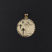 10K Cross Round Pendant