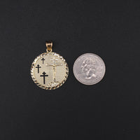 10K Cross Round Pendant
