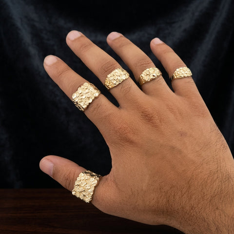 10K Solid Yellow Gold Nugget Ring for Men