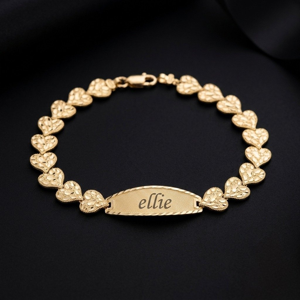 10K Nugget Heart Bracelet 7in