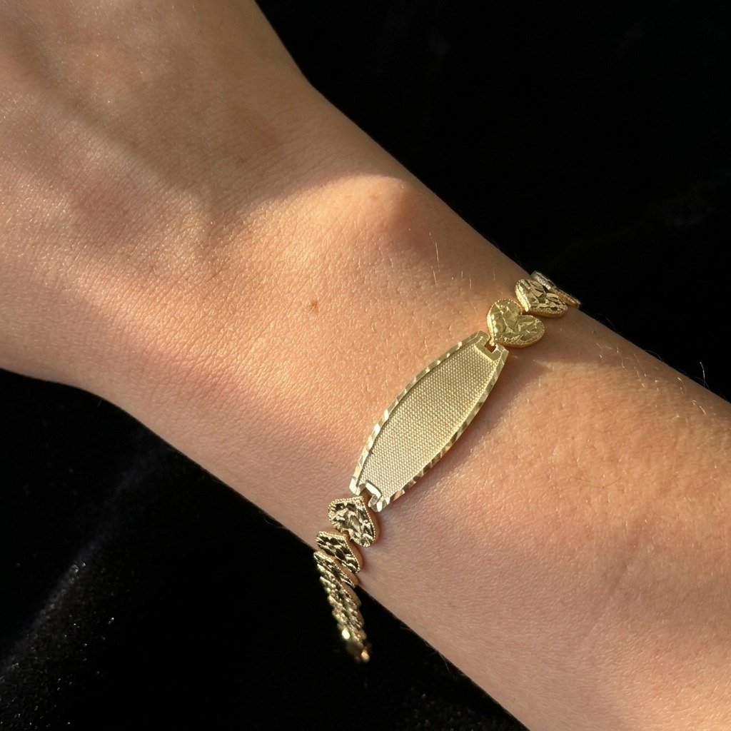 10K Nugget Heart Bracelet 7in