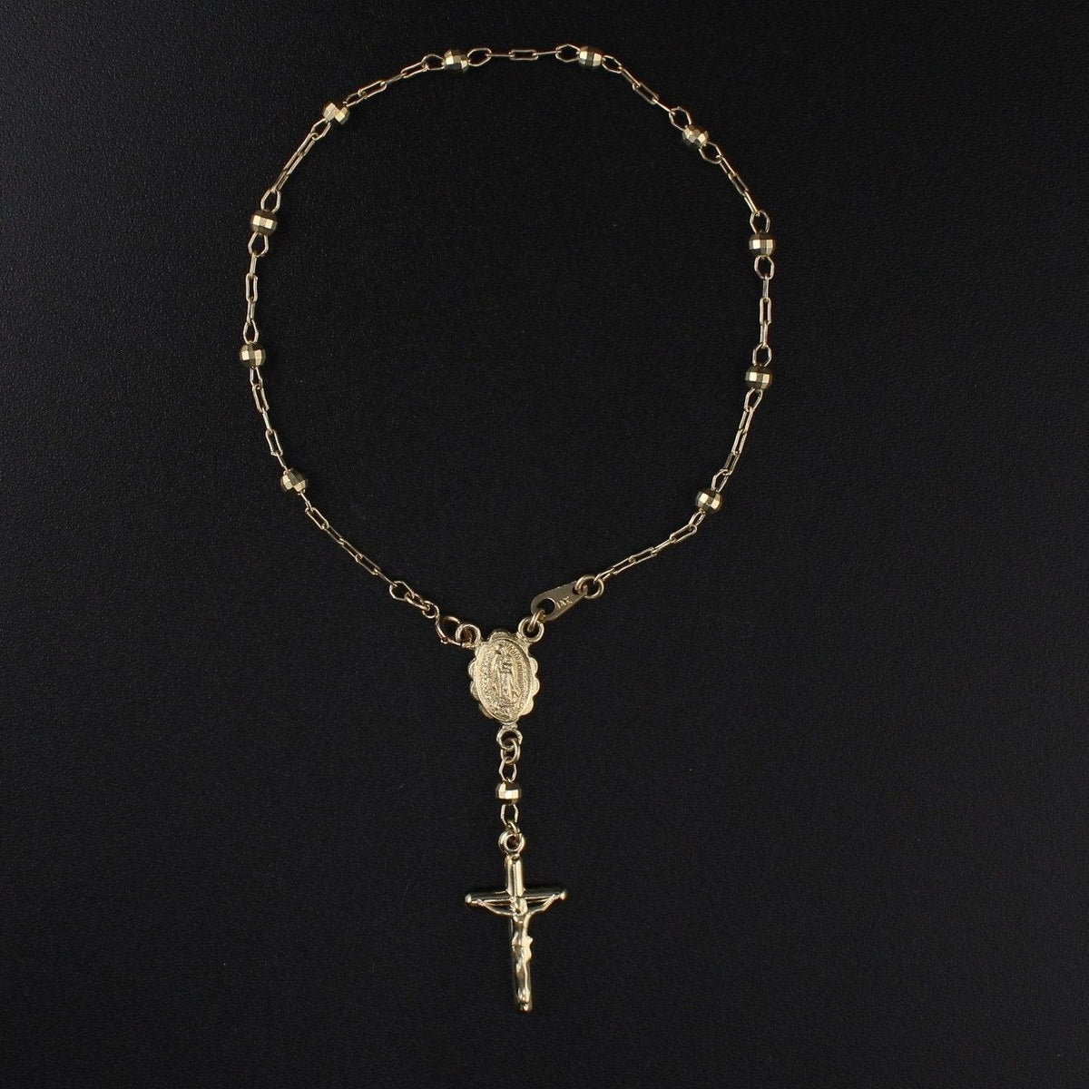 14K YG Rosary Bracelet on black background