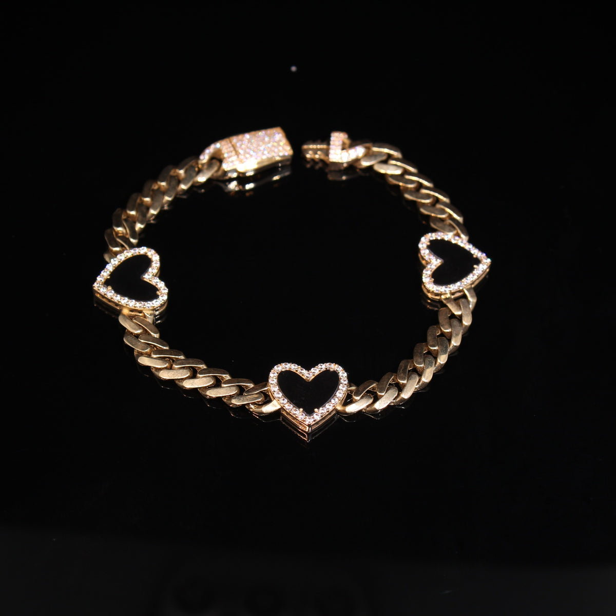 10K CZ Heart Bracelet 8.6g 7in YG 5.5mm
