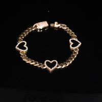 10K CZ Heart Bracelet 8.6g 7in YG 5.5mm