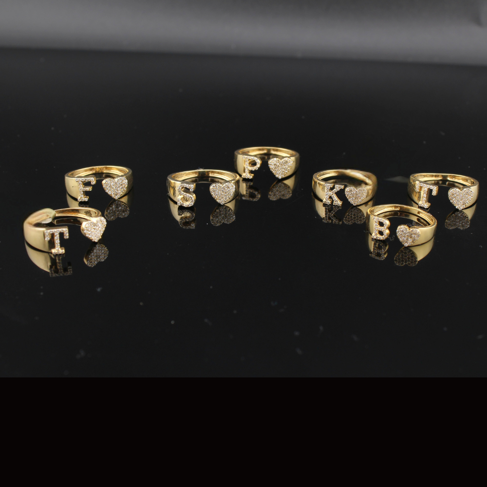 Real 10K Gold Diamond Initial Rings (Multiple Letters) - Adjustable