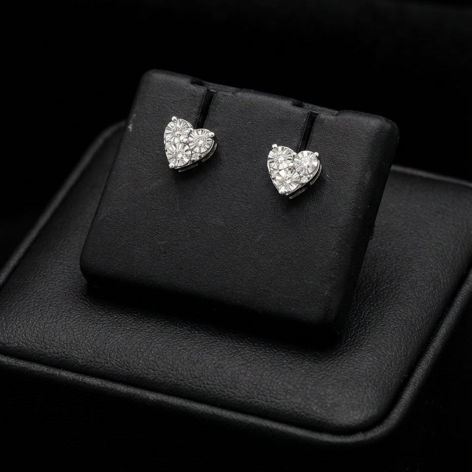10K Gold Diamond Heart Earrings