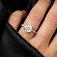 Anillo de diamante redondo de oro blanco de 14K real, 3.59 CTW