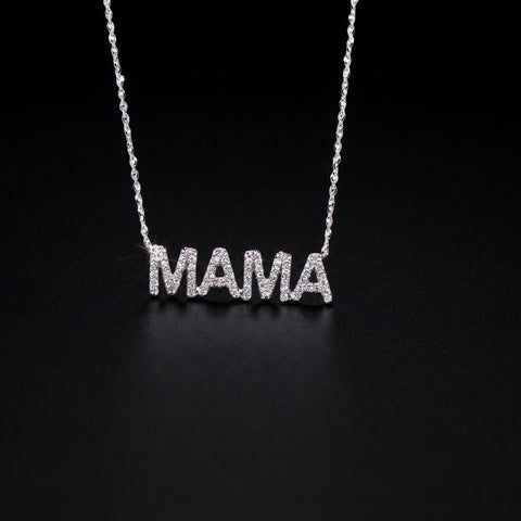 Real 10K Gold Diamond 'MAMA' Necklace