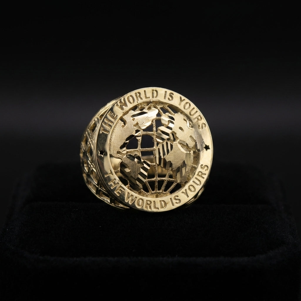10K Gold World Is Yours Globe Ring