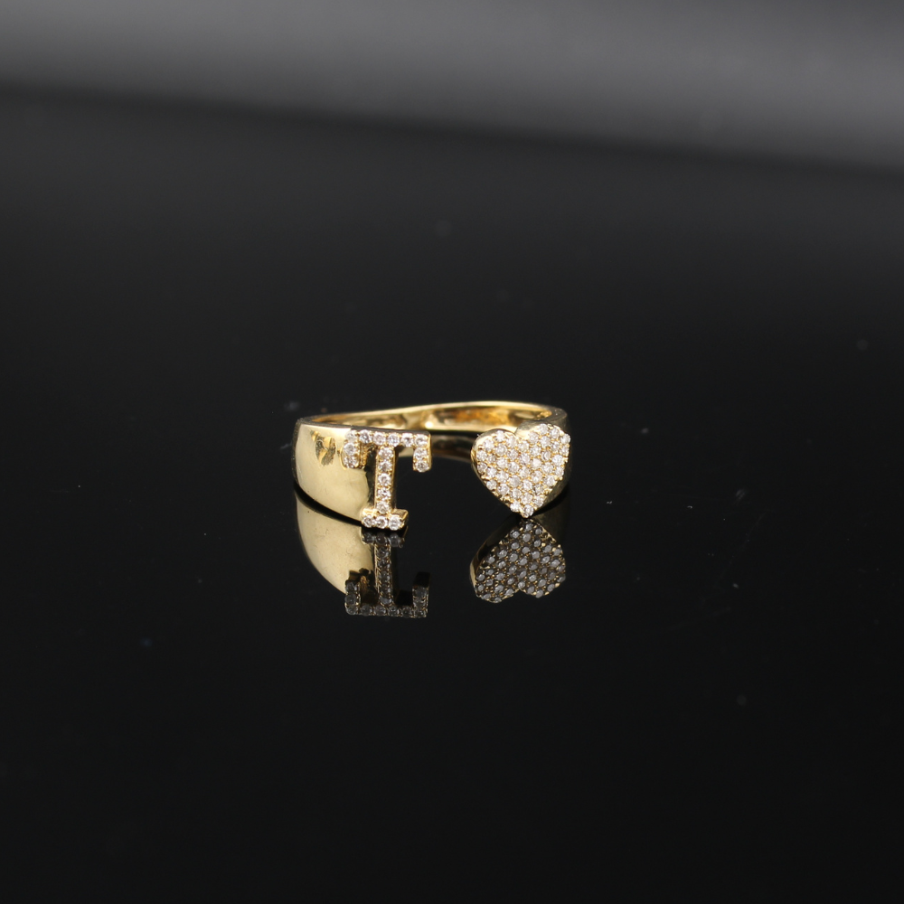 Real 10K Gold Diamond Initial Rings (Multiple Letters) - Adjustable