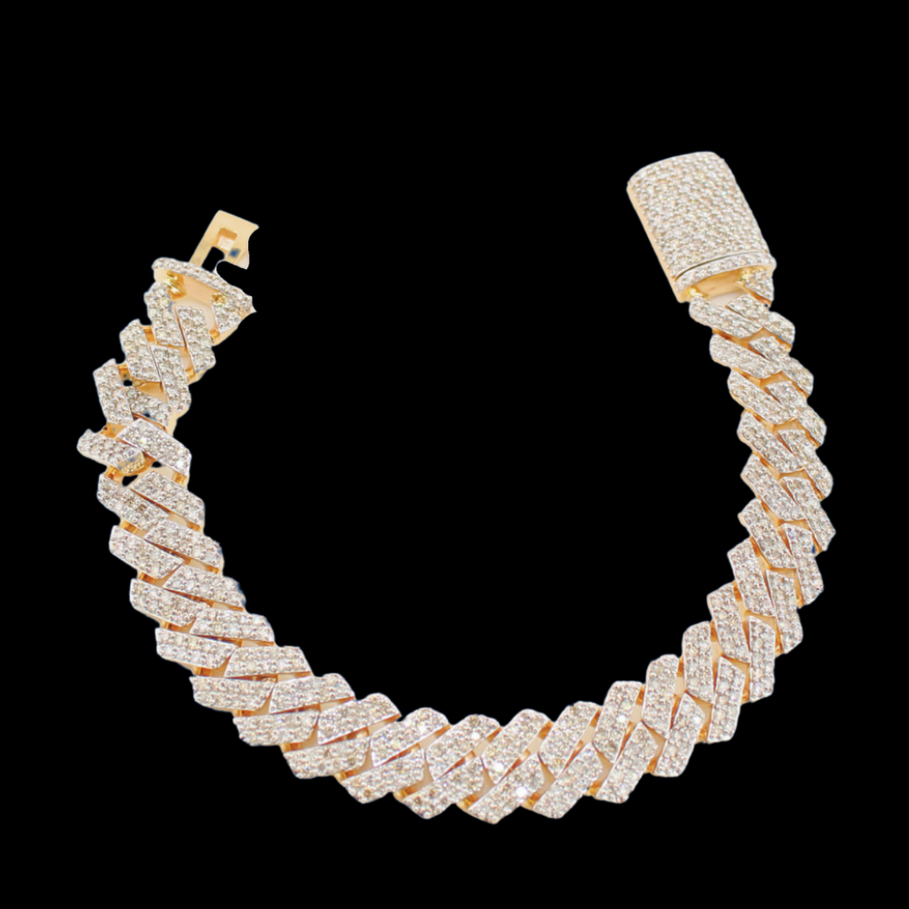 Pulsera de eslabones cubanos con diamantes de oro auténtico de 10 quilates y 6,8 quilates de peso total