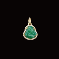 Real 10K Gold Diamond Buddha Green Pendant