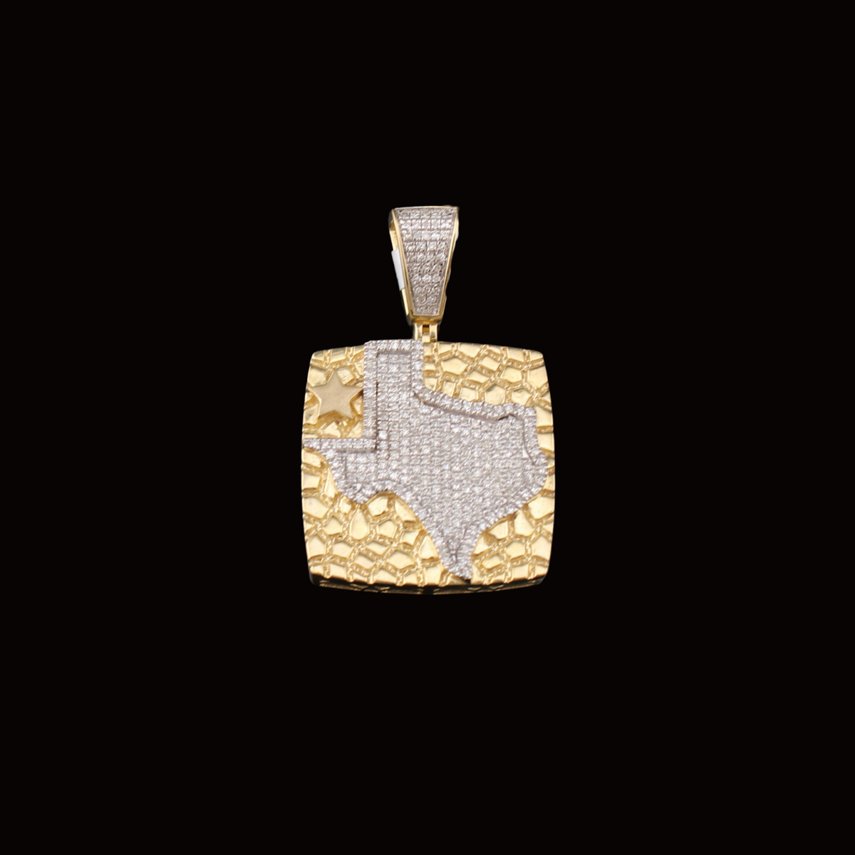 Colgante de pepita de Texas con diamantes de oro de 10K real