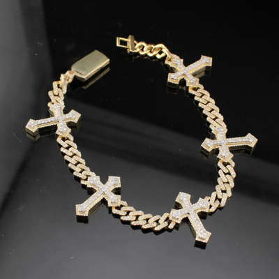 10K Diamond Cross Two Tone Bracelet