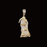 Real 10K Gold Diamond Santa Muerte Pendant
