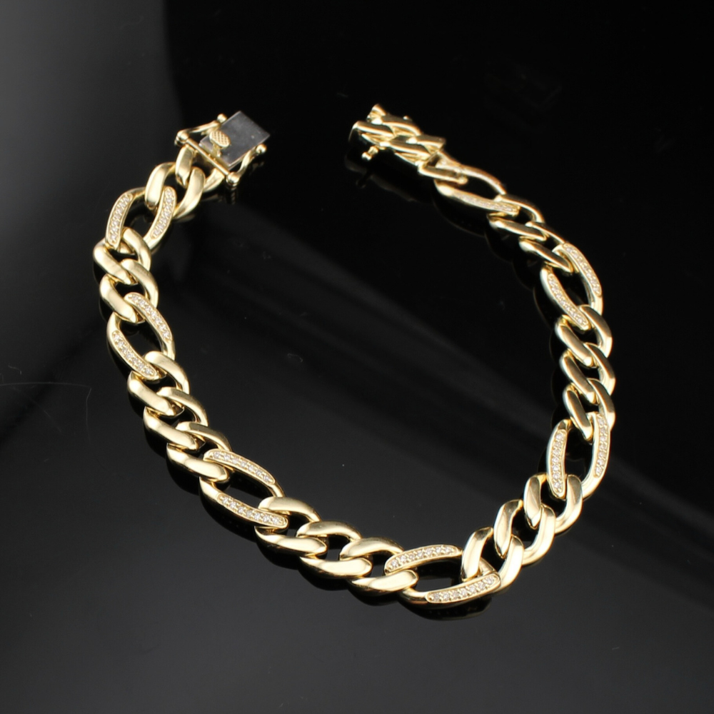 Pulsera cubana de oro 14K con diamantes auténticos